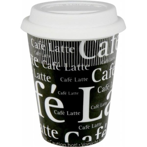 Konitz Konitz 41S2TM0649 Set of 2 Travel Mugs Cafe Latte Writing on Black 41S2TM0649